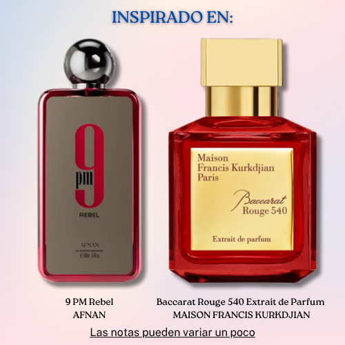 9 PM Rebel EDP 100 ML Unisex - Afnan - (Inspirado en Baccarat Rouge 540 Extrait de Parfum de Maison Francis Kurkdjian)