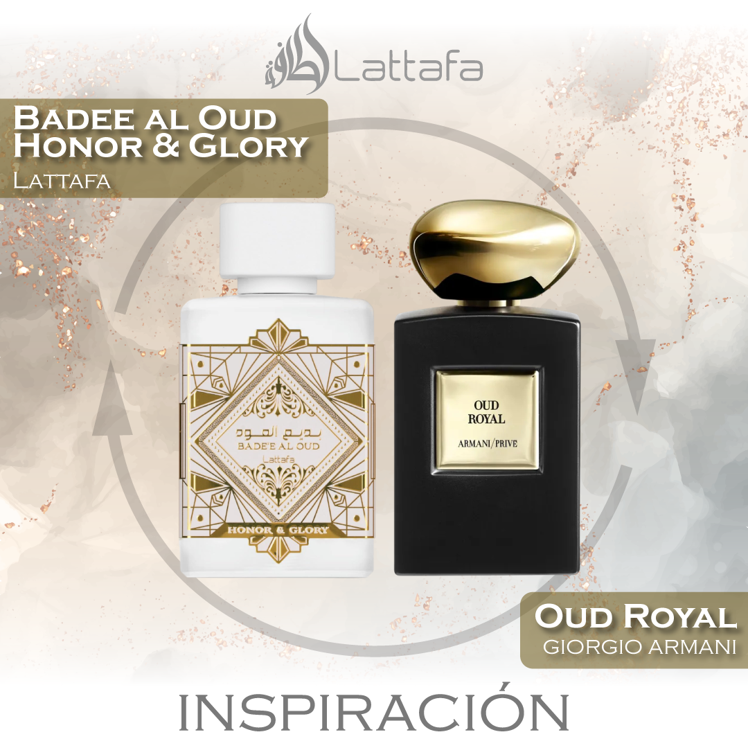 Badee al Oud Honor & Glory EDP 100 ML Unisex - Lattafa - (Inspirado en Oud Royal de Giorgio Armani)